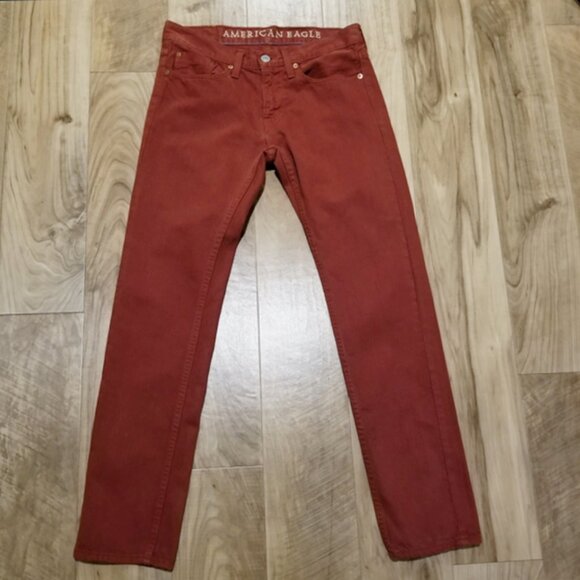 American Eagle Mens Skinny Jeans Red Denim 100% Cotton 32x30 - Picture 1 of 14
